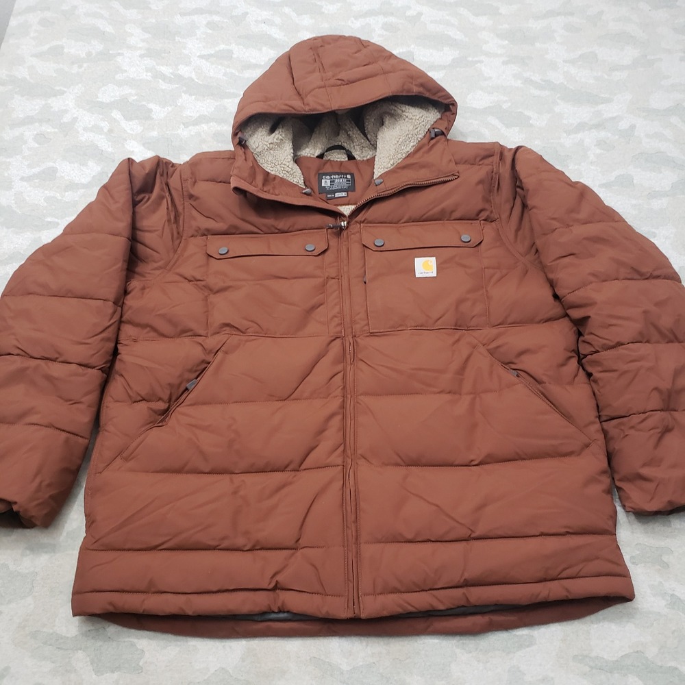 Carhartt Jacket Mens XL Tall Brown Puffer Loose Montana Full Zip Hooded NWOT